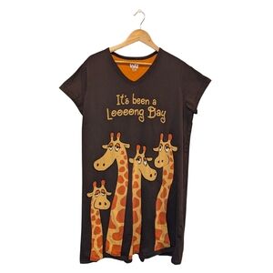 Lazy One It's Been a Loooong Day Brown Giraffe Nightshirt Size L/XL